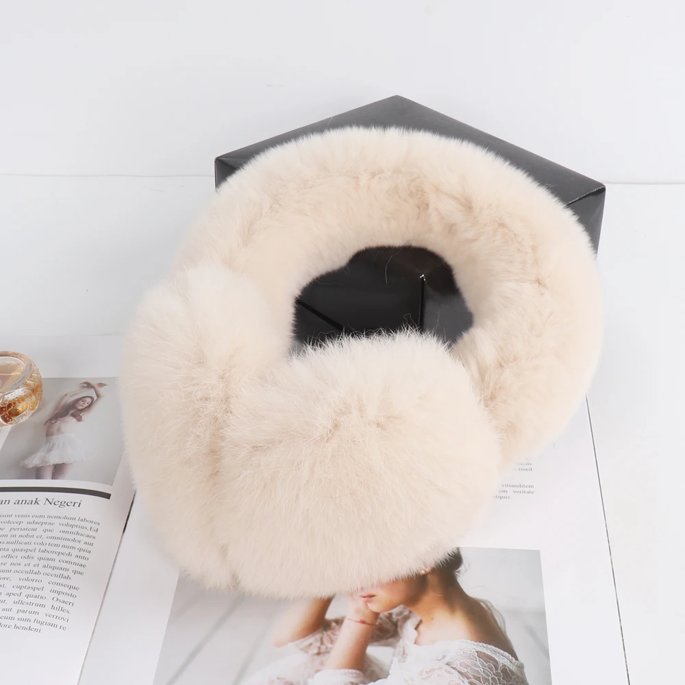 Lovely Girls Luxury Fuffy Genuine Rex Rabbit Fur Earmuff Women Winter Warm Soft Real Rex Rabbit Fur Earmuffs Female Fur Earlaps