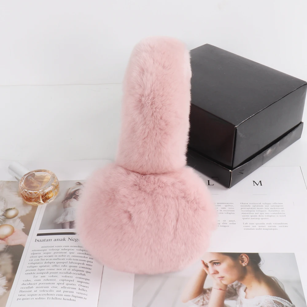 Lovely Girls Luxury Fuffy Genuine Rex Rabbit Fur Earmuff Women Winter Warm Soft Real Rex Rabbit Fur Earmuffs Female Fur Earlaps