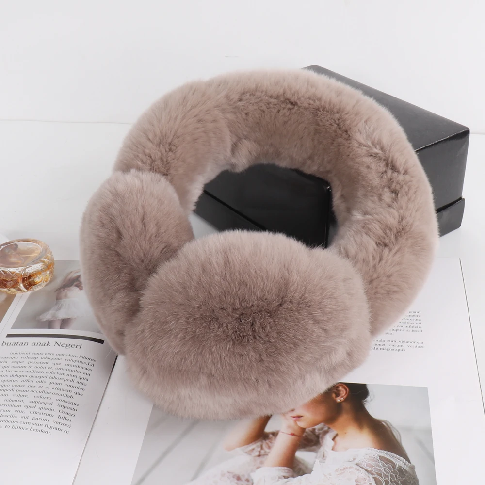 Lovely Girls Luxury Fuffy Genuine Rex Rabbit Fur Earmuff Women Winter Warm Soft Real Rex Rabbit Fur Earmuffs Female Fur Earlaps