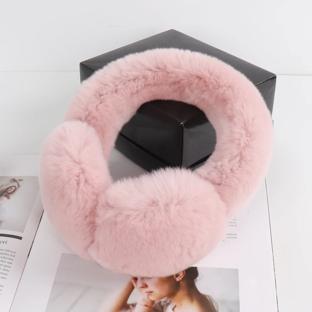 Lovely Girls Luxury Fuffy Genuine Rex Rabbit Fur Earmuff Women Winter Warm Soft Real Rex Rabbit Fur Earmuffs Female Fur Earlaps