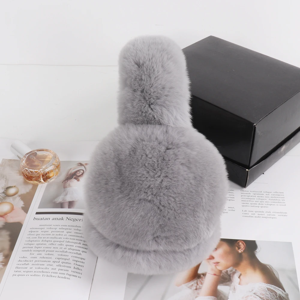 Lovely Girls Luxury Fuffy Genuine Rex Rabbit Fur Earmuff Women Winter Warm Soft Real Rex Rabbit Fur Earmuffs Female Fur Earlaps