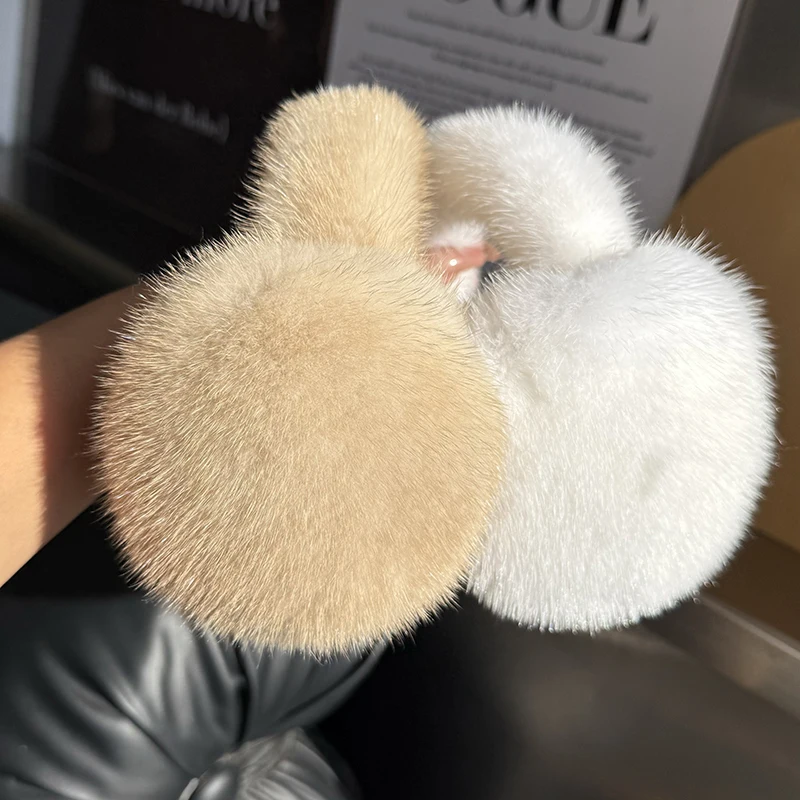 Winter Outdoor Hot Sale Mink Fur Earmuffs Luxury Women Keep Warm 100% Real Natural Mink Fur Earmuff Girl Winter Ear Protection