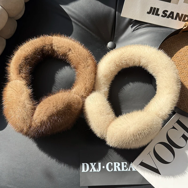 Winter Outdoor Hot Sale Mink Fur Earmuffs Luxury Women Keep Warm 100% Real Natural Mink Fur Earmuff Girl Winter Ear Protection