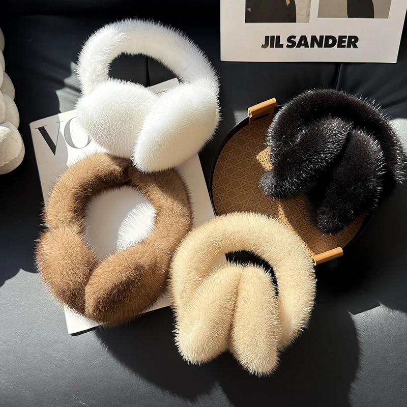 Winter Outdoor Hot Sale Mink Fur Earmuffs Luxury Women Keep Warm 100% Real Natural Mink Fur Earmuff Girl Winter Ear Protection