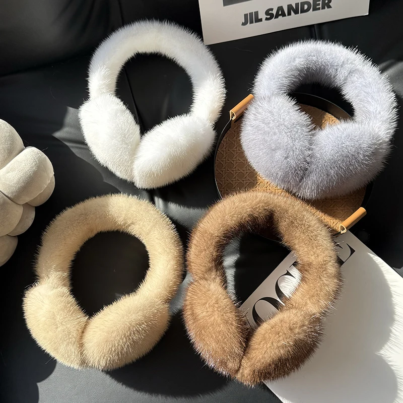 Winter Outdoor Hot Sale Mink Fur Earmuffs Luxury Women Keep Warm 100% Real Natural Mink Fur Earmuff Girl Winter Ear Protection