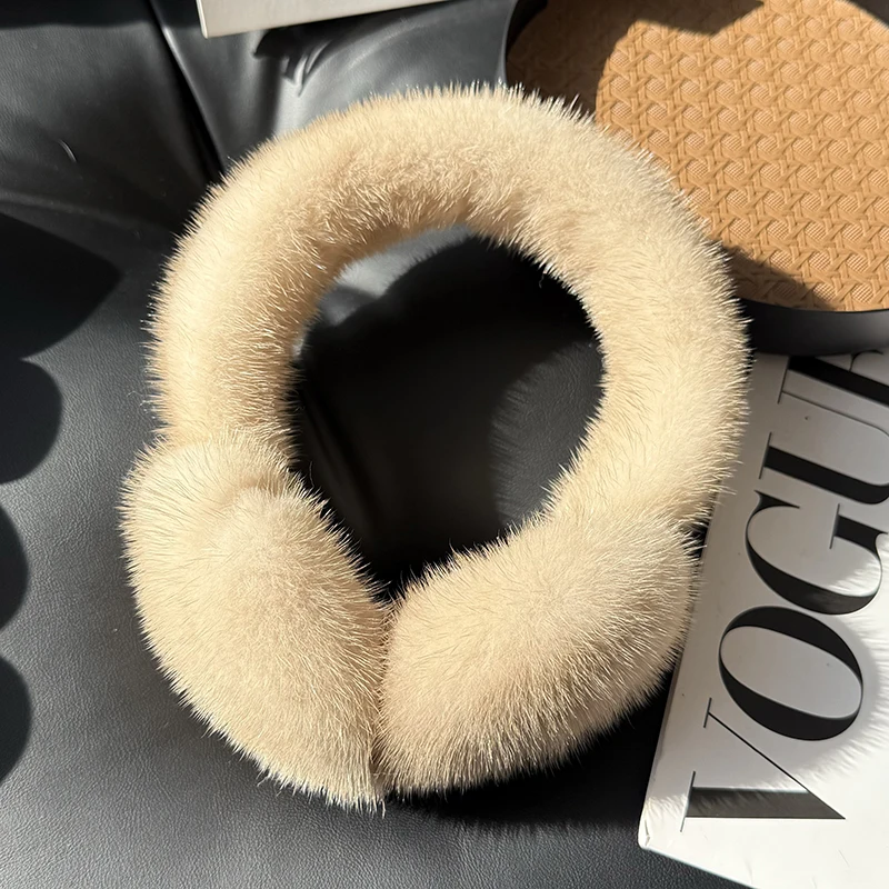 Winter Outdoor Hot Sale Mink Fur Earmuffs Luxury Women Keep Warm 100% Real Natural Mink Fur Earmuff Girl Winter Ear Protection