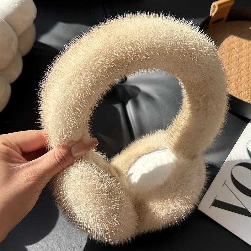 Winter Outdoor Hot Sale Mink Fur Earmuffs Luxury Women Keep Warm 100% Real Natural Mink Fur Earmuff Girl Winter Ear Protection