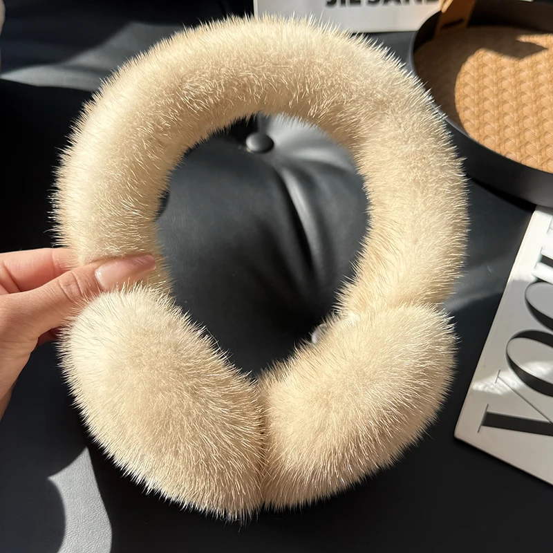 Winter Outdoor Hot Sale Mink Fur Earmuffs Luxury Women Keep Warm 100% Real Natural Mink Fur Earmuff Girl Winter Ear Protection