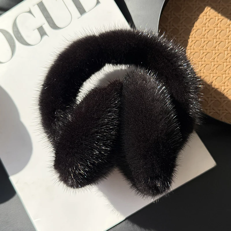 Winter Outdoor Hot Sale Mink Fur Earmuffs Luxury Women Keep Warm 100% Real Natural Mink Fur Earmuff Girl Winter Ear Protection