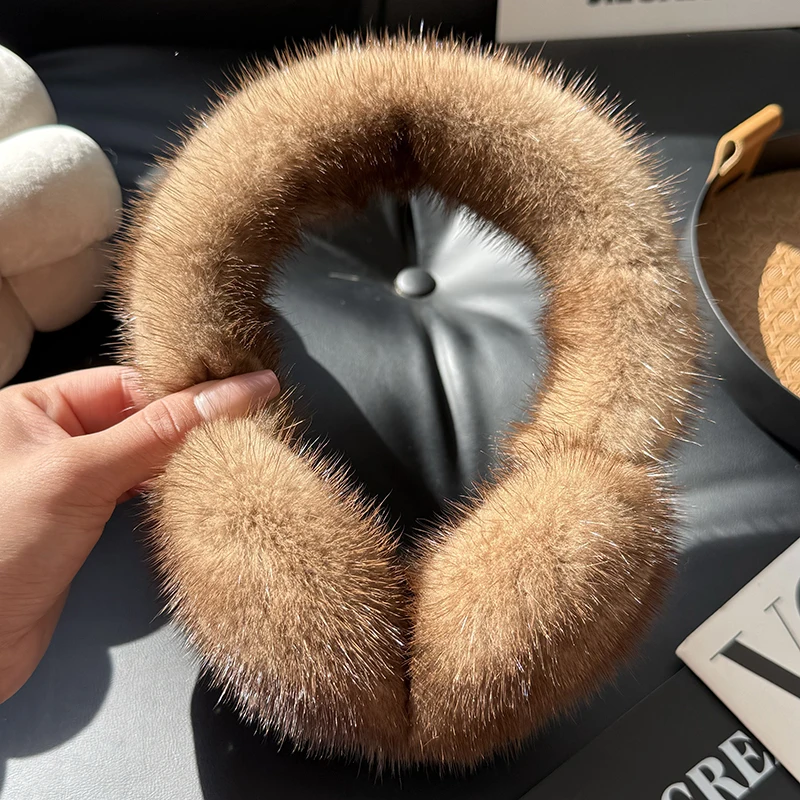 Winter Outdoor Hot Sale Mink Fur Earmuffs Luxury Women Keep Warm 100% Real Natural Mink Fur Earmuff Girl Winter Ear Protection