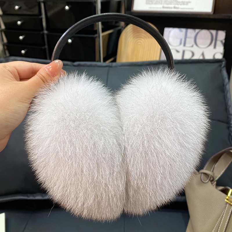 New Luxury Women Winter Warm Real Fox Fur Earmuffs Fashion Lady 100% Natural Fox Fur Ear Muffs Thermal Girl Real Fox Fur Earmuff