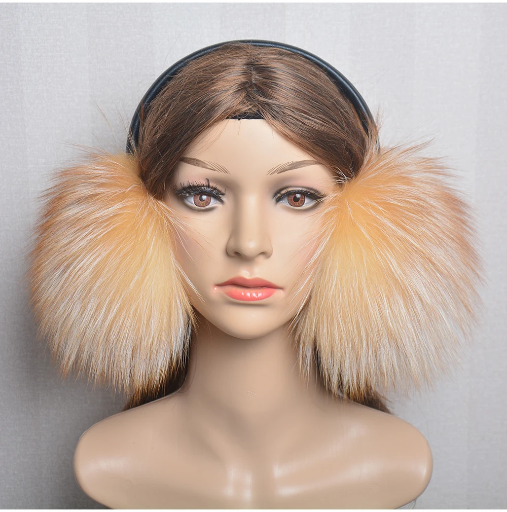 New Luxury Women Winter Warm Real Fox Fur Earmuffs Fashion Lady 100% Natural Fox Fur Ear Muffs Thermal Girl Real Fox Fur Earmuff