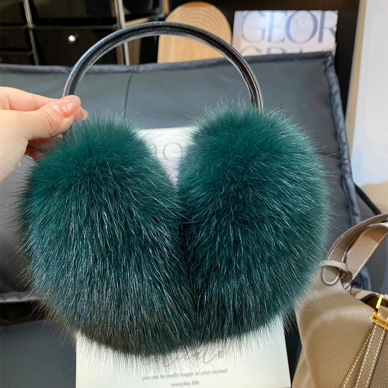 New Luxury Women Winter Warm Real Fox Fur Earmuffs Fashion Lady 100% Natural Fox Fur Ear Muffs Thermal Girl Real Fox Fur Earmuff