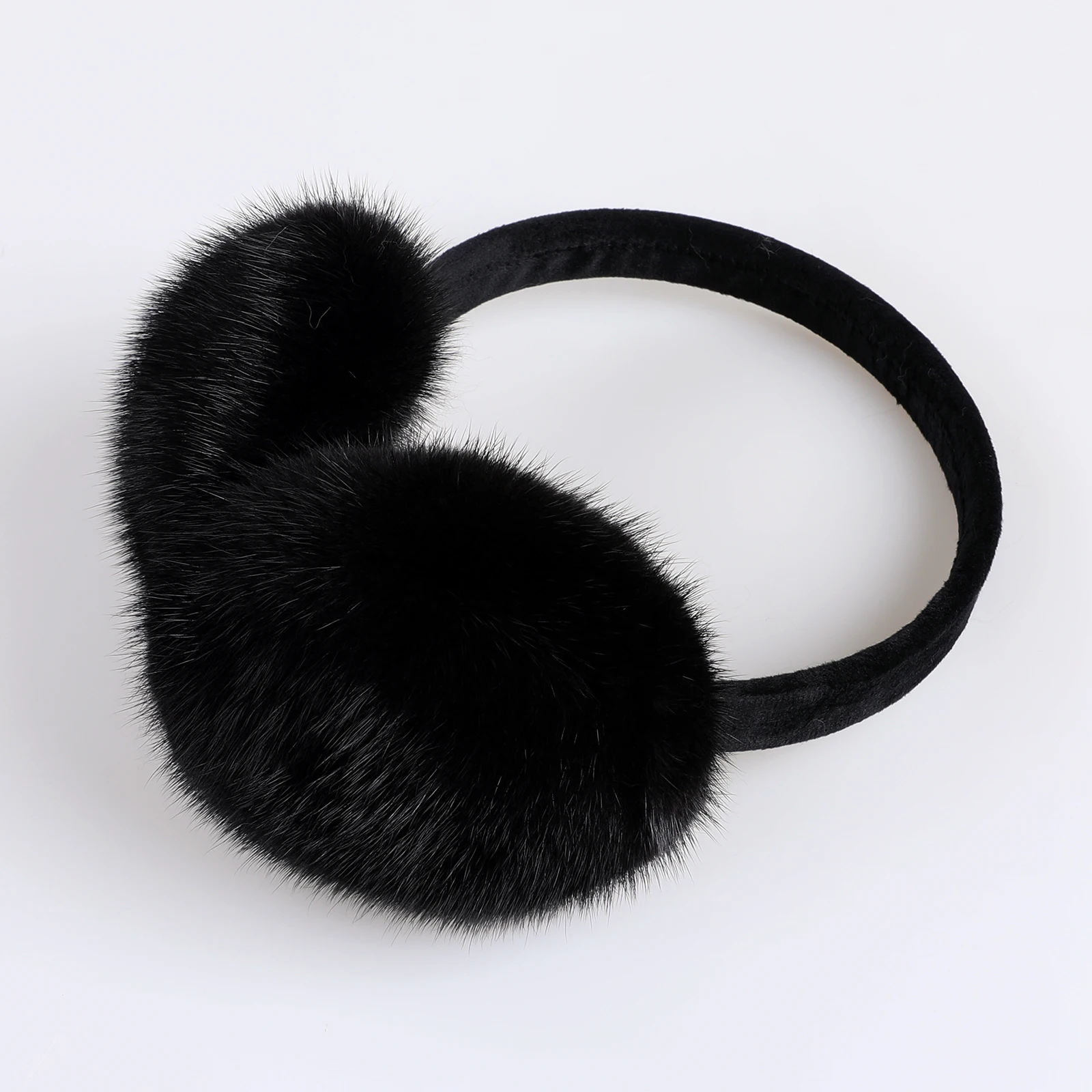 BOONJOVIA Unisex Real Mink Fur Earmuffs With Velvet Band Mens Womens Foldable Ear Warmer-Luxury Winter