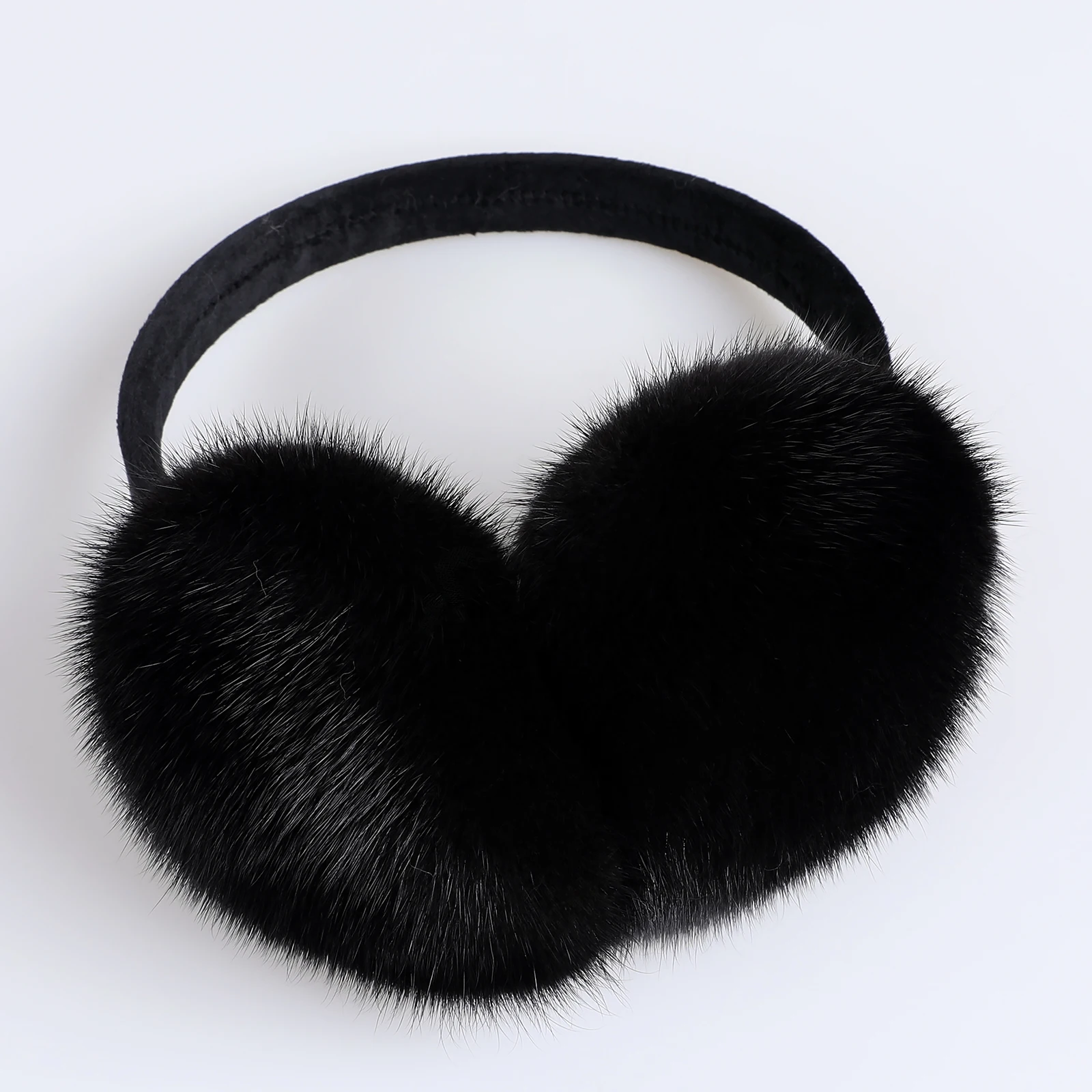 BOONJOVIA Unisex Real Mink Fur Earmuffs With Velvet Band Mens Womens Foldable Ear Warmer-Luxury Winter