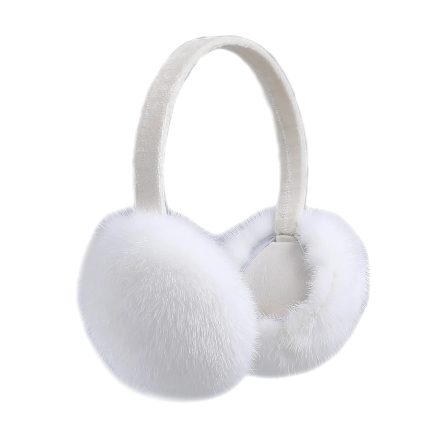 BOONJOVIA Unisex Real Mink Fur Earmuffs With Velvet Band Mens Womens Foldable Ear Warmer-Luxury Winter
