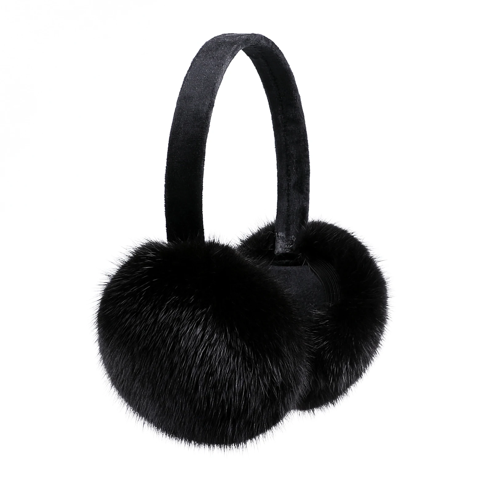 BOONJOVIA Unisex Real Mink Fur Earmuffs With Velvet Band Mens Womens Foldable Ear Warmer-Luxury Winter
