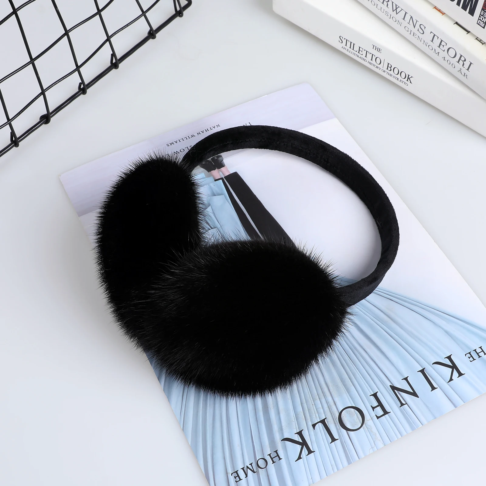 Luxury Winter Fashion Unisex Genuine Mink Fur Earmuffs With Velvet Band Mens Womens Foldable Ear Warmer Real Fur Ear Muff
