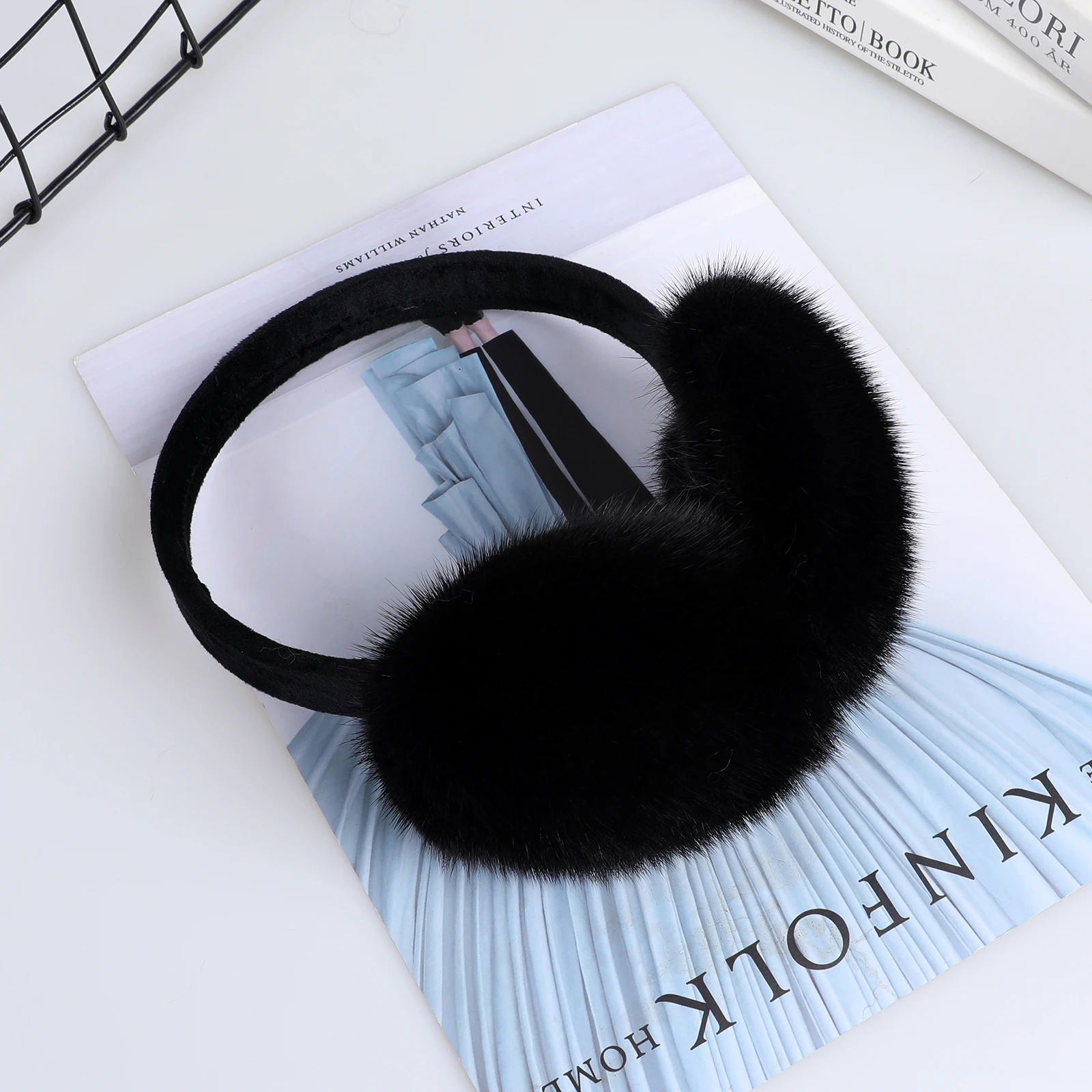 Luxury Winter Fashion Unisex Genuine Mink Fur Earmuffs With Velvet Band Mens Womens Foldable Ear Warmer Real Fur Ear Muff