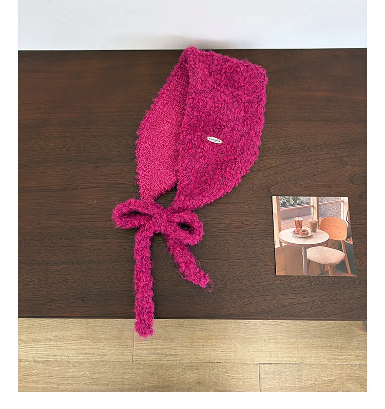 Korean Minimalist Solid Color Knitted Earmuffs Women Plush Strap Ear Warmers Stylish Photo Prop Winter Cold‑proof Ear Covers
