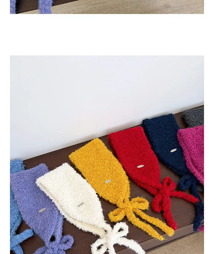 Korean Minimalist Solid Color Knitted Earmuffs Women Plush Strap Ear Warmers Stylish Photo Prop Winter Cold‑proof Ear Covers