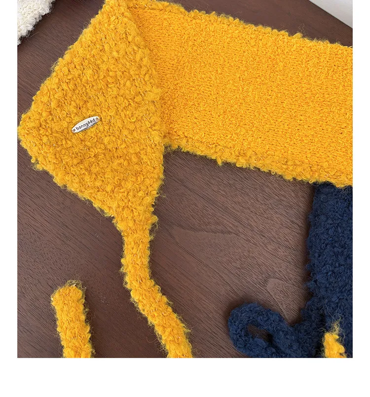 Korean Minimalist Solid Color Knitted Earmuffs Women Plush Strap Ear Warmers Stylish Photo Prop Winter Cold‑proof Ear Covers