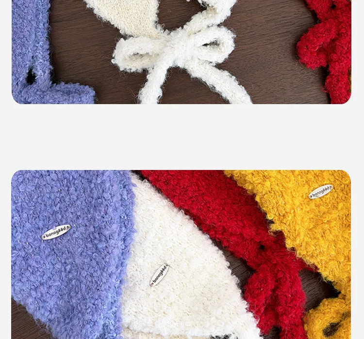 Korean Minimalist Solid Color Knitted Earmuffs Women Plush Strap Ear Warmers Stylish Photo Prop Winter Cold‑proof Ear Covers