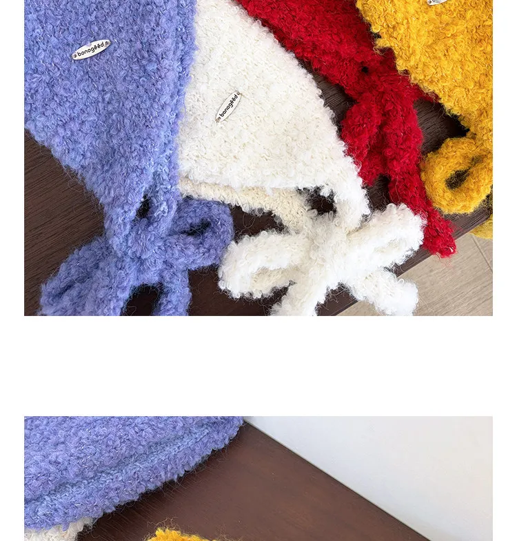 Korean Minimalist Solid Color Knitted Earmuffs Women Plush Strap Ear Warmers Stylish Photo Prop Winter Cold‑proof Ear Covers