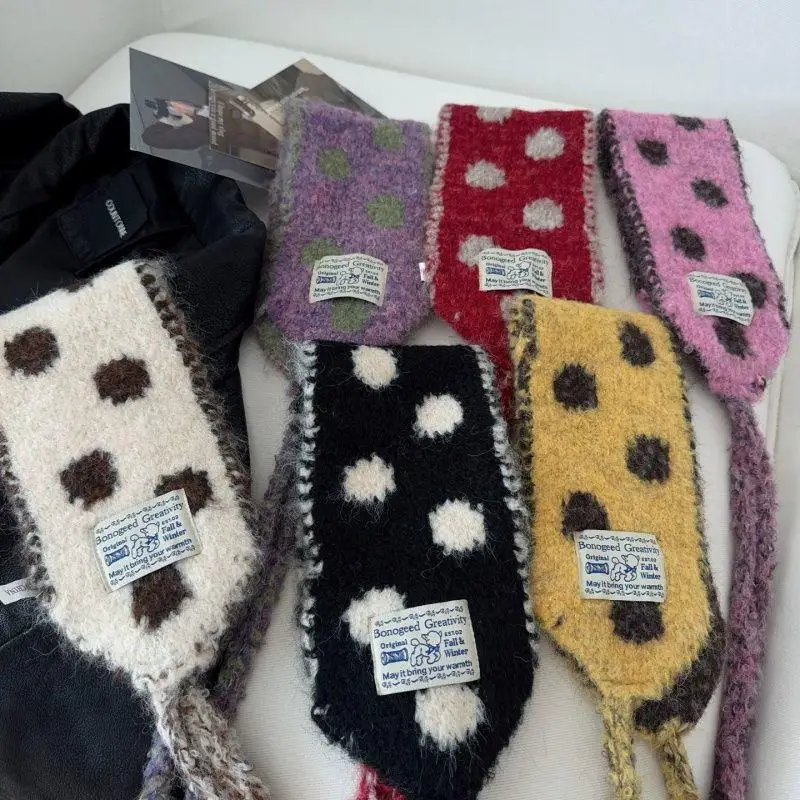 Hot Sale Winter Girls Knitted Earmuffs Cute Color Women Dots Strap Ear Protection Lady Warm Versatile Earflap