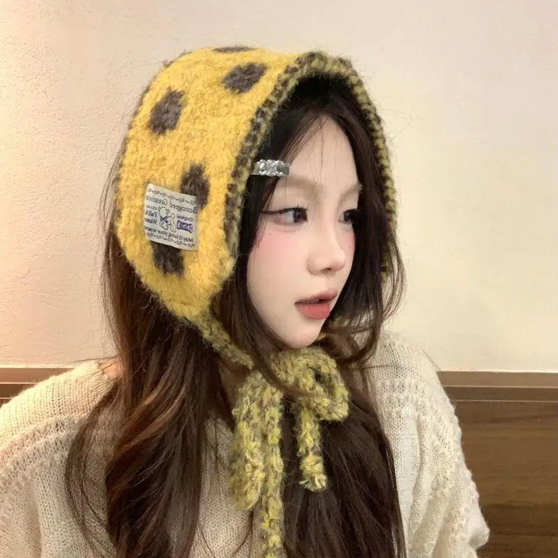 Hot Sale Winter Girls Knitted Earmuffs Cute Color Women Dots Strap Ear Protection Lady Warm Versatile Earflap