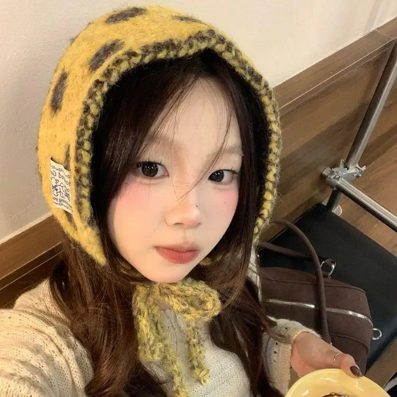 Hot Sale Winter Girls Knitted Earmuffs Cute Color Women Dots Strap Ear Protection Lady Warm Versatile Earflap
