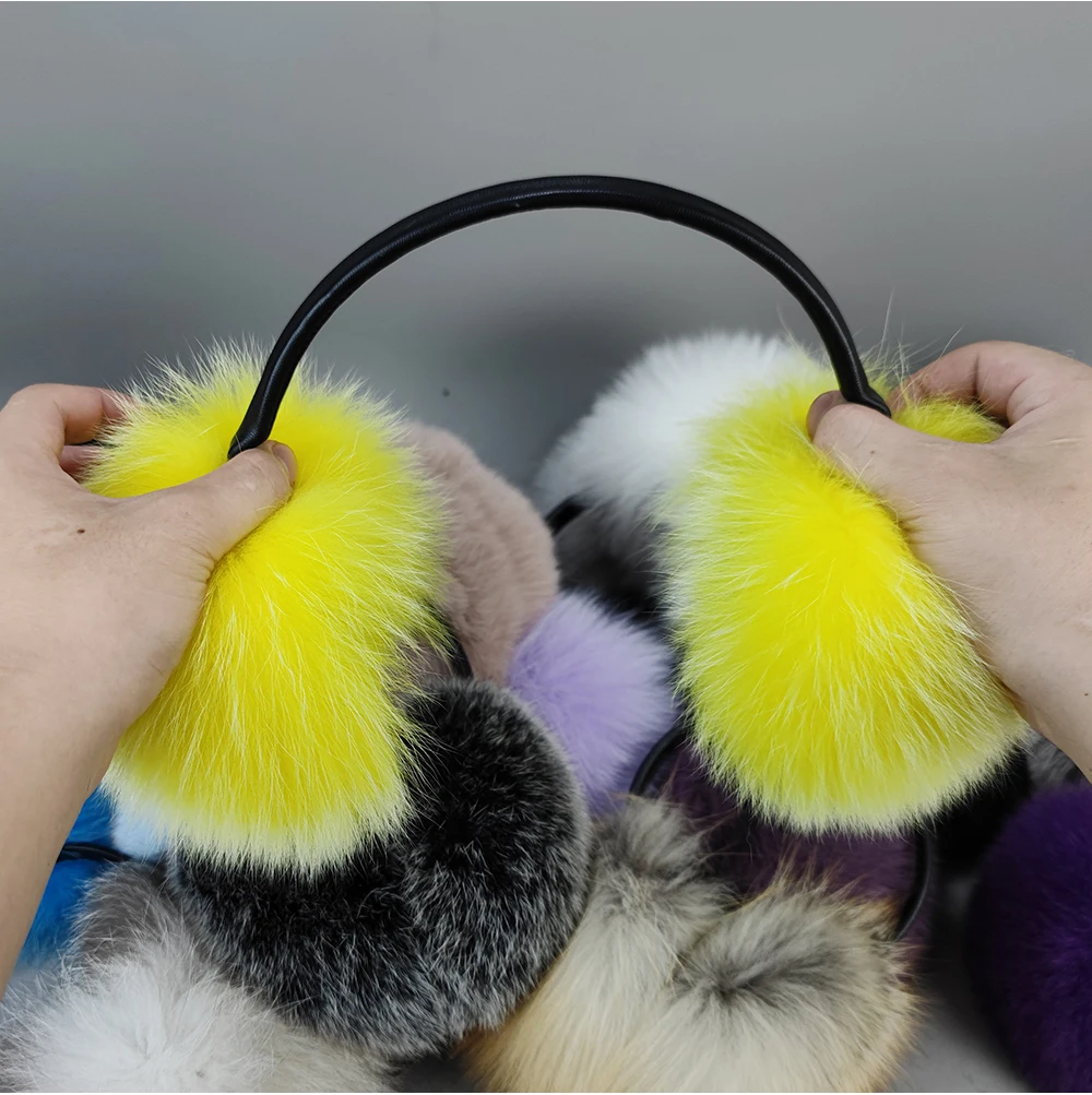 New Winter Real Fox Fur Earmuffs for Women Natural Fox Fur Scarves Dual use Genuine Warmer Plush EarMuff Outdoor Solid Fur Scarf