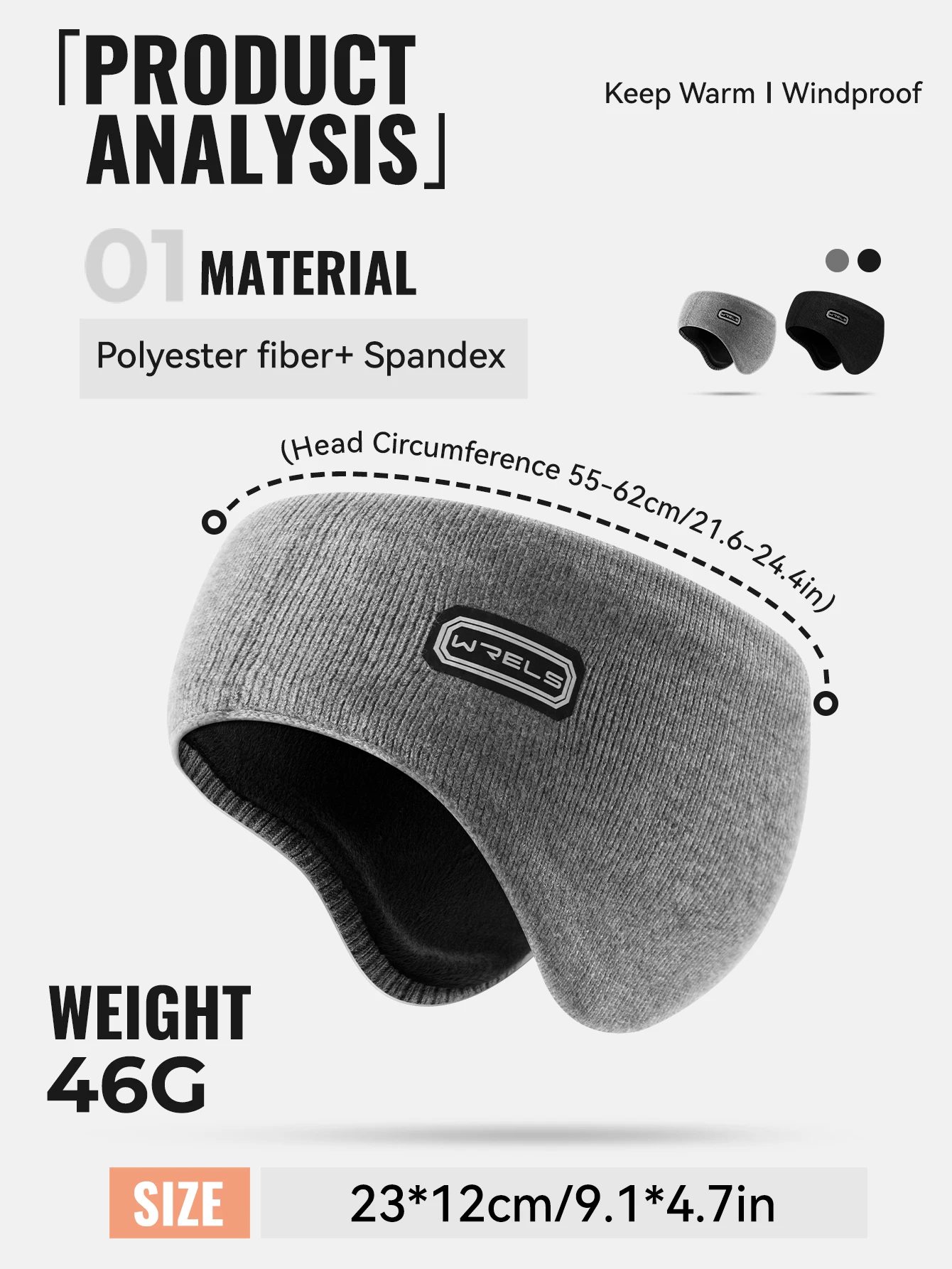 WRELS Ear Warmers Headband Fleece Earmuffs Winter Elastic Anti-Slip Headband Unisex Outdoors Sports Workout Headband Ear Muffs