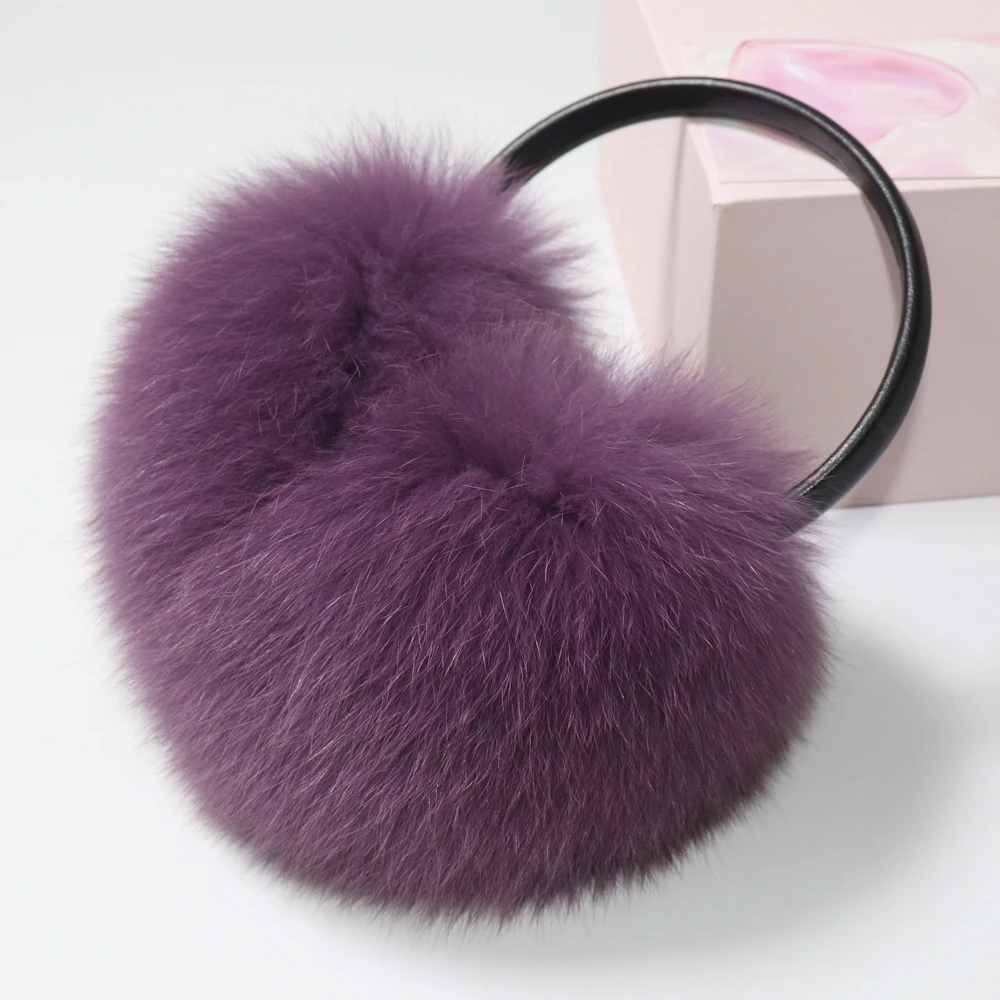 New 100% Natural Fox Fur Earlaps Fashion Women Fluffy Real Fox Fur Earmuffs Winter Lady Big Pompoms Fox Fur Plush Ear Muff