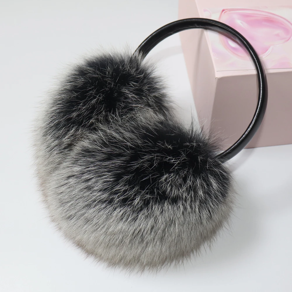 New 100% Natural Fox Fur Earlaps Fashion Women Fluffy Real Fox Fur Earmuffs Winter Lady Big Pompoms Fox Fur Plush Ear Muff