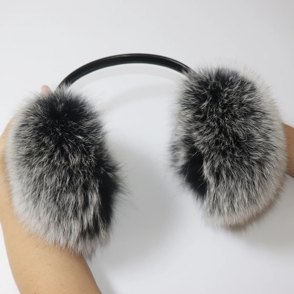 New 100% Natural Fox Fur Earlaps Fashion Women Fluffy Real Fox Fur Earmuffs Winter Lady Big Pompoms Fox Fur Plush Ear Muff