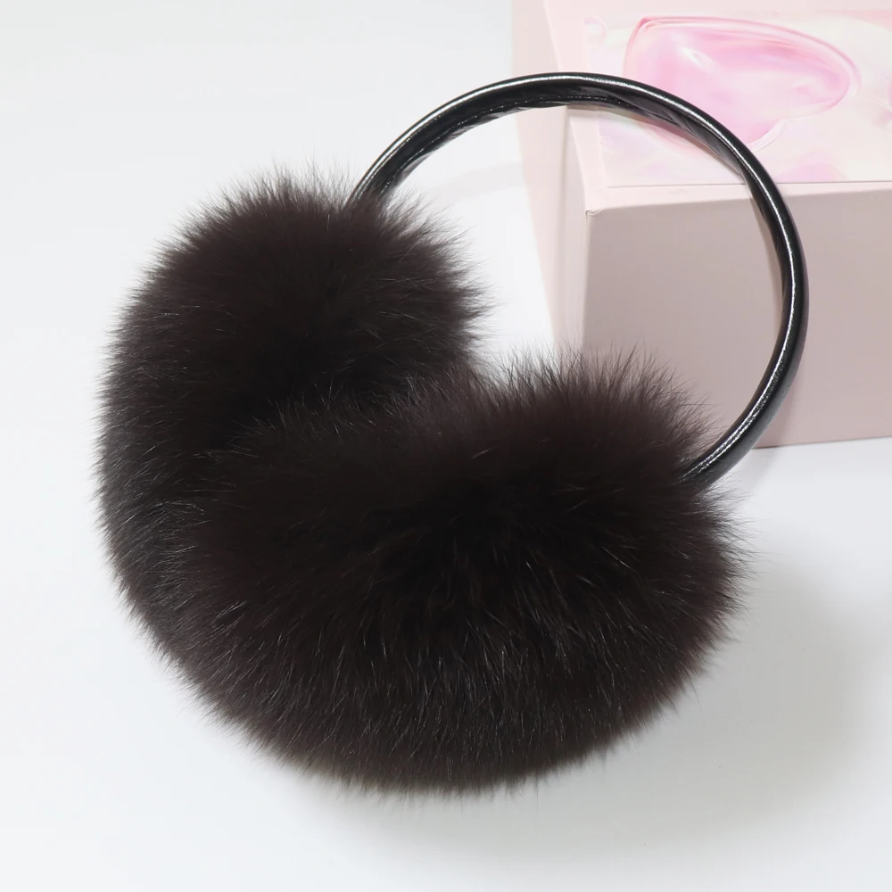 New 100% Natural Fox Fur Earlaps Fashion Women Fluffy Real Fox Fur Earmuffs Winter Lady Big Pompoms Fox Fur Plush Ear Muff