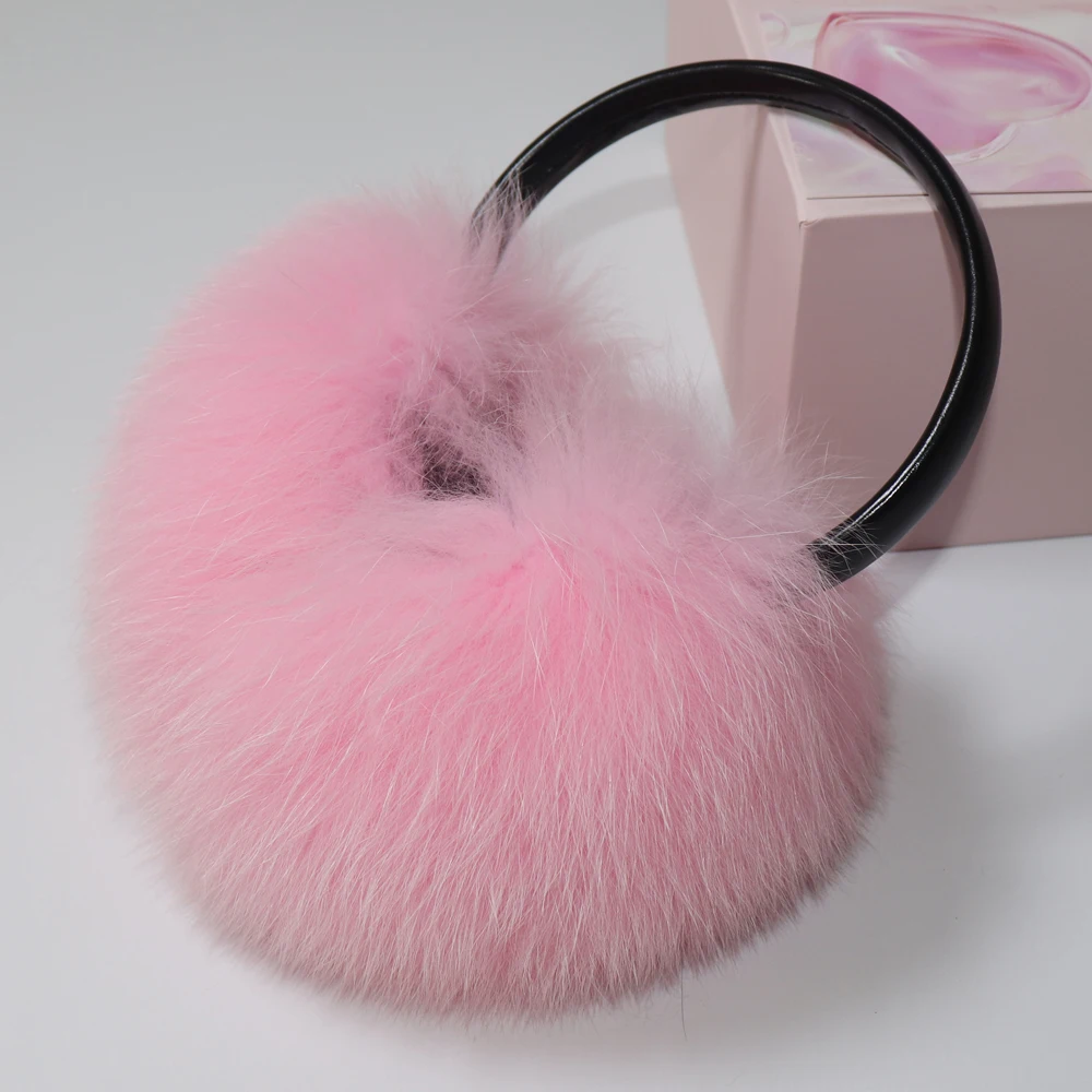 New 100% Natural Fox Fur Earlaps Fashion Women Fluffy Real Fox Fur Earmuffs Winter Lady Big Pompoms Fox Fur Plush Ear Muff