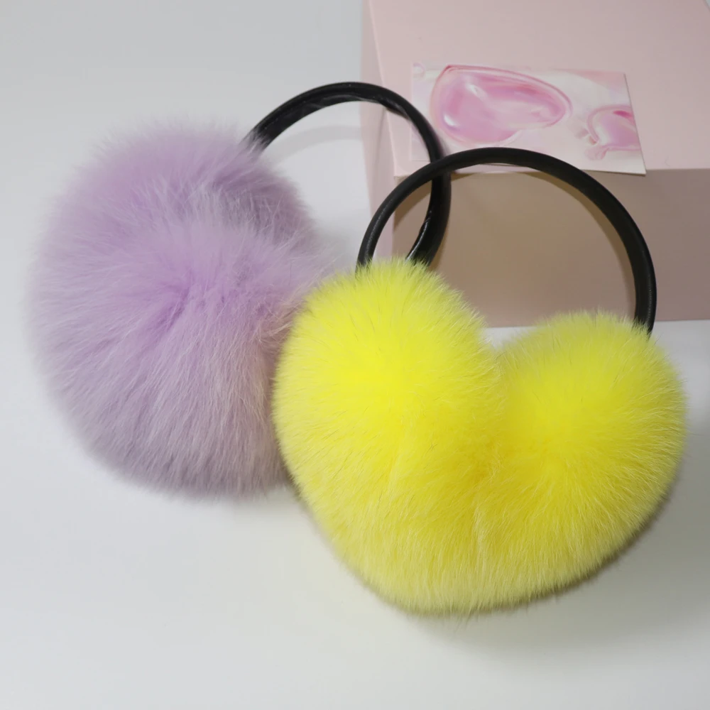 New 100% Natural Fox Fur Earlaps Fashion Women Fluffy Real Fox Fur Earmuffs Winter Lady Big Pompoms Fox Fur Plush Ear Muff