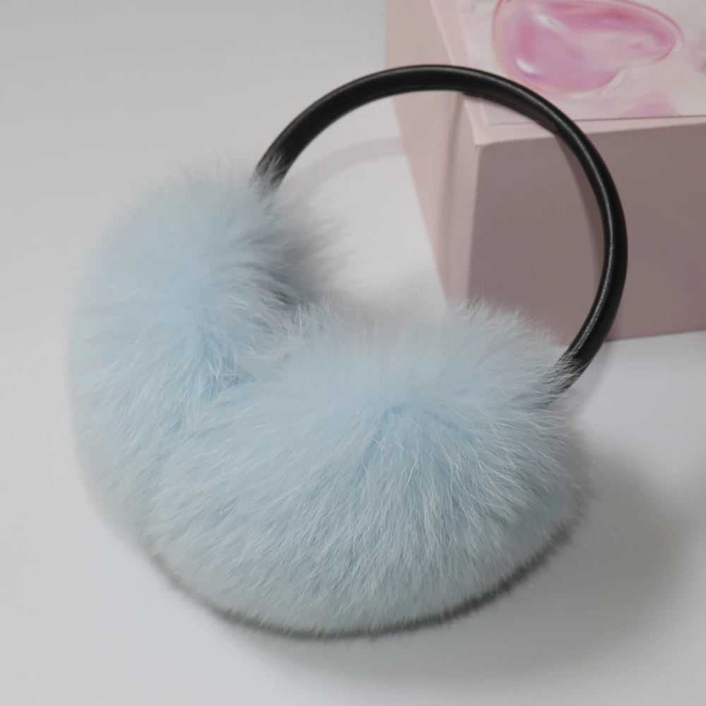 New 100% Natural Fox Fur Earlaps Fashion Women Fluffy Real Fox Fur Earmuffs Winter Lady Big Pompoms Fox Fur Plush Ear Muff