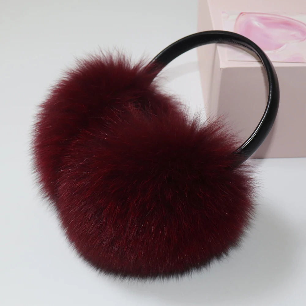 New 100% Natural Fox Fur Earlaps Fashion Women Fluffy Real Fox Fur Earmuffs Winter Lady Big Pompoms Fox Fur Plush Ear Muff