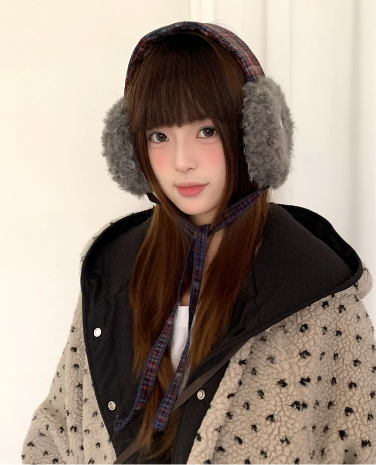 Retro Plaid Earmuffs For Women New Winter Style For Outdoor Cold Protection Thickened Warm Earmuffs With Straps For