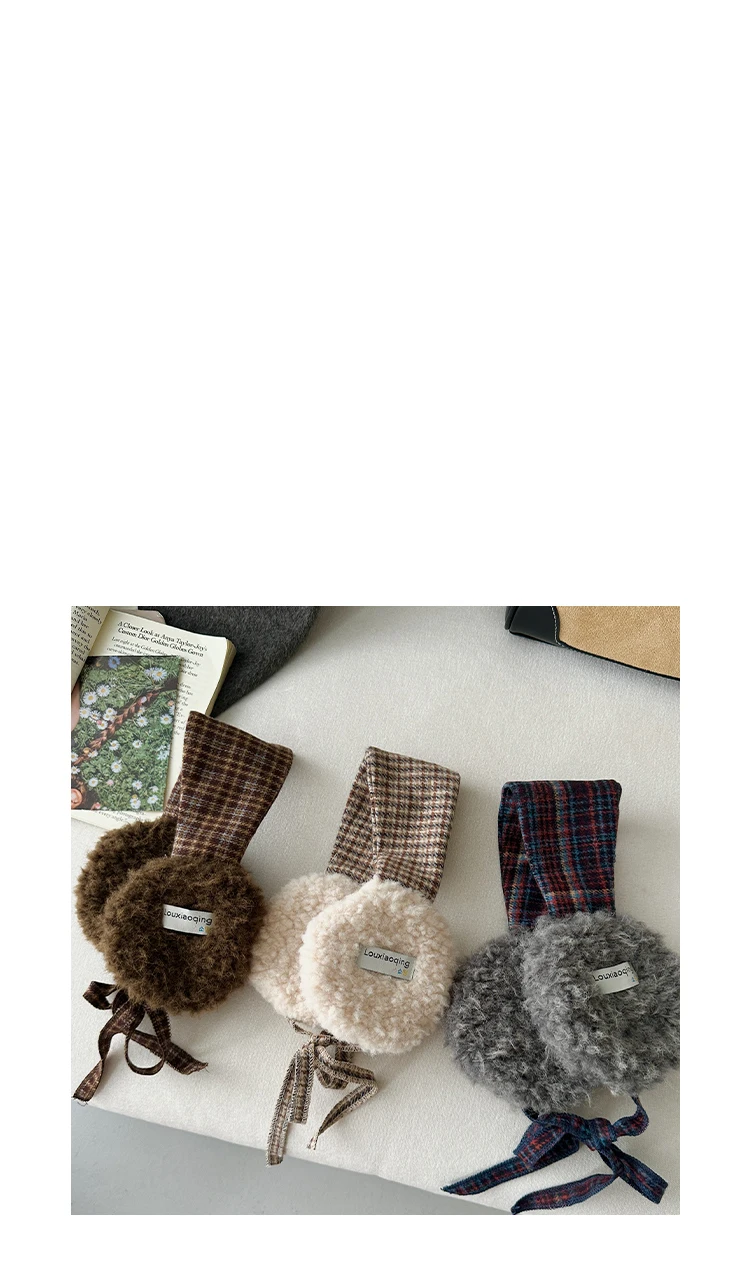 Retro Plaid Earmuffs For Women New Winter Style For Outdoor Cold Protection Thickened Warm Earmuffs With Straps For