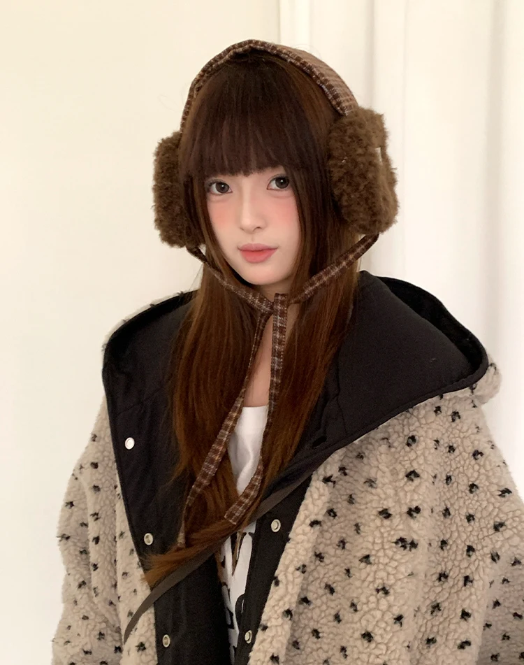 Retro Plaid Earmuffs For Women New Winter Style For Outdoor Cold Protection Thickened Warm Earmuffs With Straps For