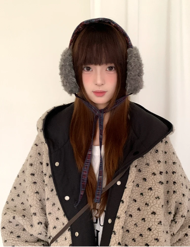 Retro Plaid Earmuffs For Women New Winter Style For Outdoor Cold Protection Thickened Warm Earmuffs With Straps For