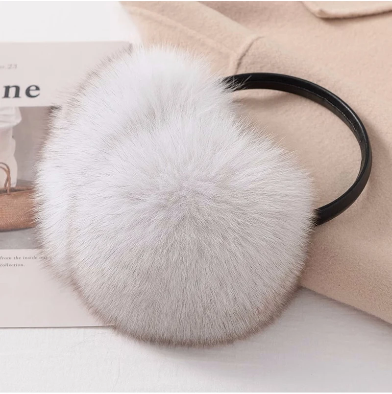 New Style Luxury Ladies Fox Fur Earmuffs Winter Women Warm Real Fox Fur Earmuffs Girl's Earlap Ultra Large Ladies Plush Earmuff