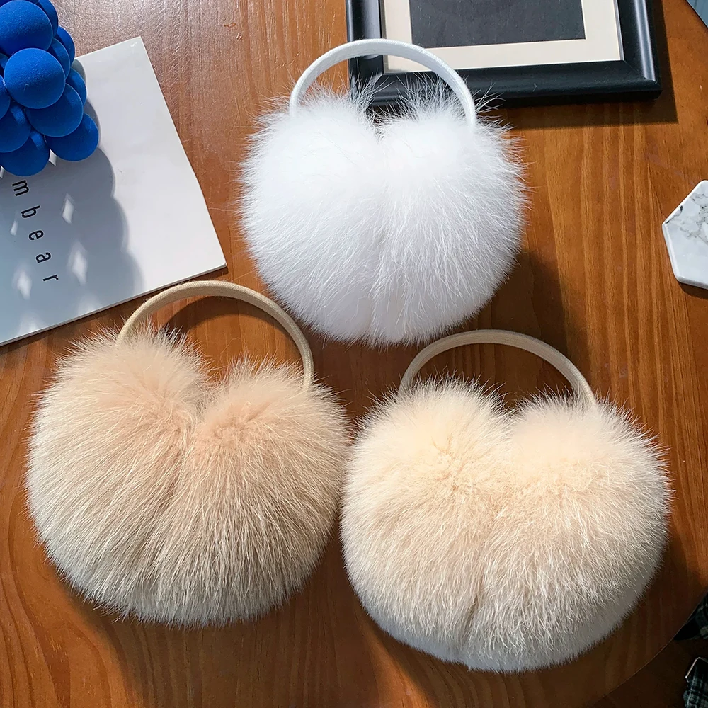 New Winter Real Fox Fur Earmuffs for Women Natural Fox Fur Scarves Dual Use Genuine Warmer Plush EarMuff Outdoor Solid Fur Scarf