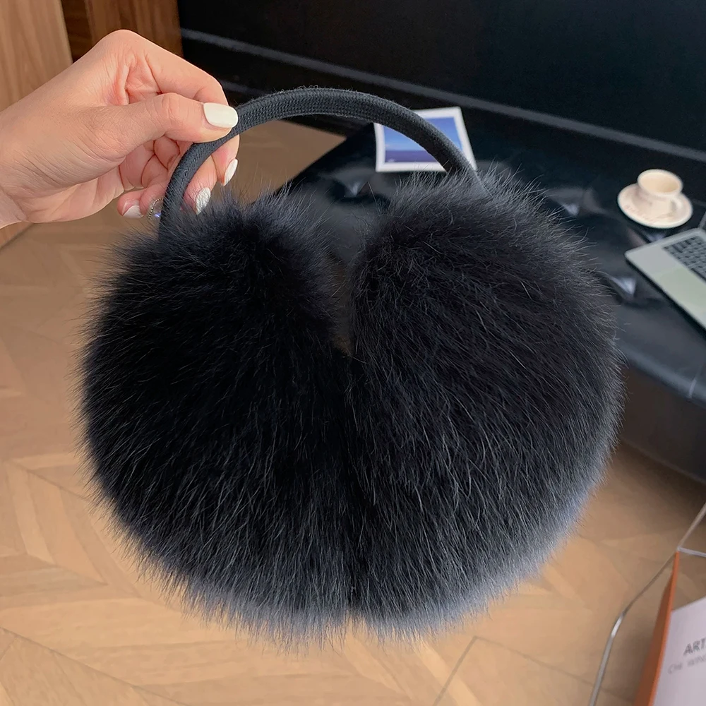 New Winter Real Fox Fur Earmuffs for Women Natural Fox Fur Scarves Dual Use Genuine Warmer Plush EarMuff Outdoor Solid Fur Scarf