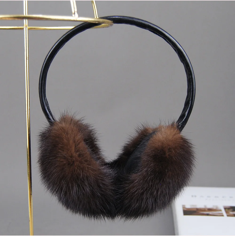 New Winter Luxury Women Warm 100% Real Natural Mink Fur Earmuff Outdoor Fashion Mink Fur Earmuffs Girl Winter Ear Protection