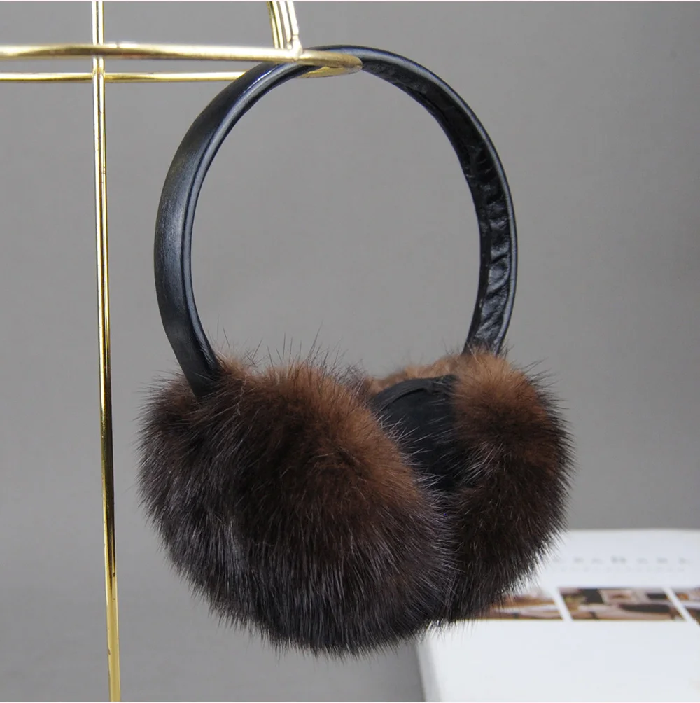 New Winter Luxury Women Warm 100% Real Natural Mink Fur Earmuff Outdoor Fashion Mink Fur Earmuffs Girl Winter Ear Protection
